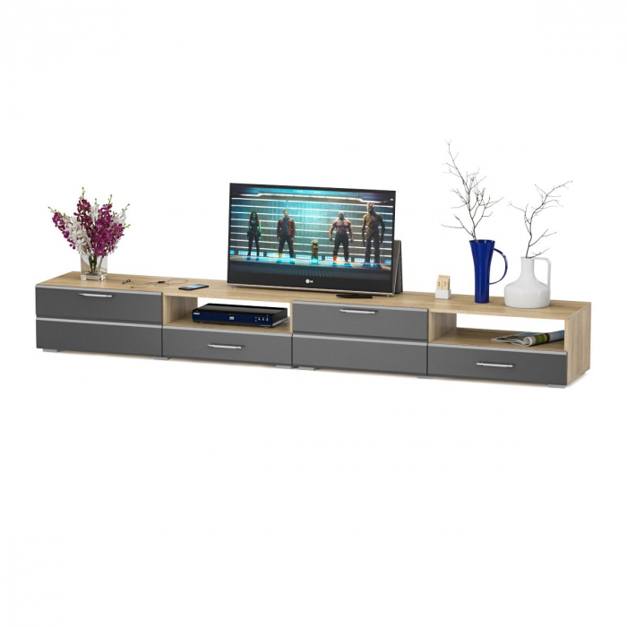 Тумба под ТВ Ларго 2,8 дуб сонома/графитово-серый глянец