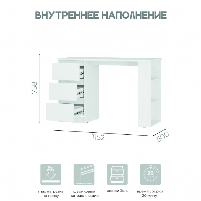 Симпл ПС-07 стол письменный белый