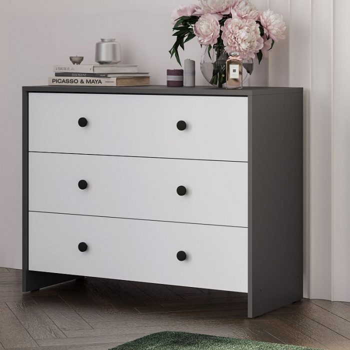 Кельн Комод 3 ящика Графит/Белый
