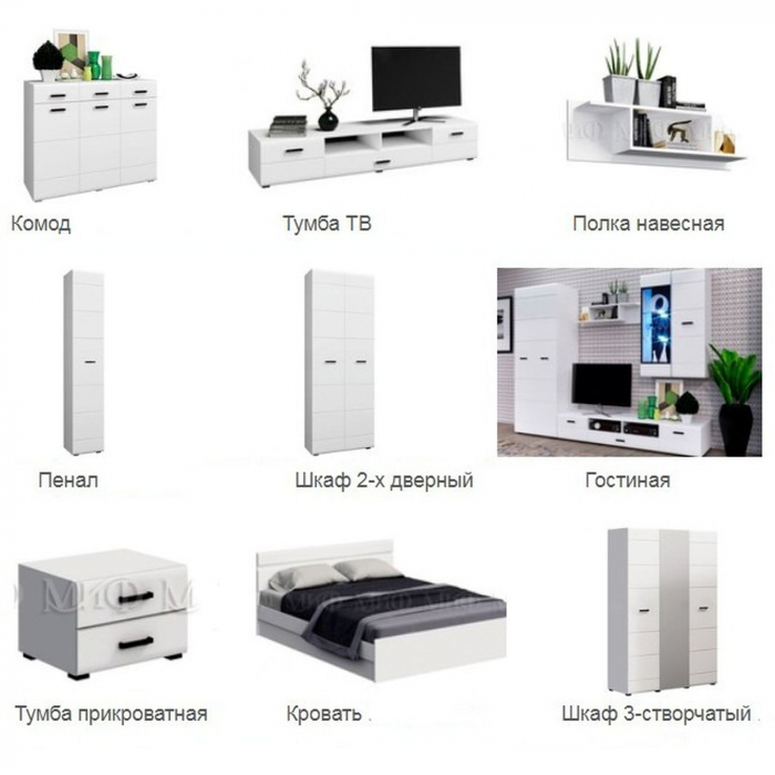 Спальный гарнитур Нэнси New Кровать 1,6м с ПМ Белый глянец